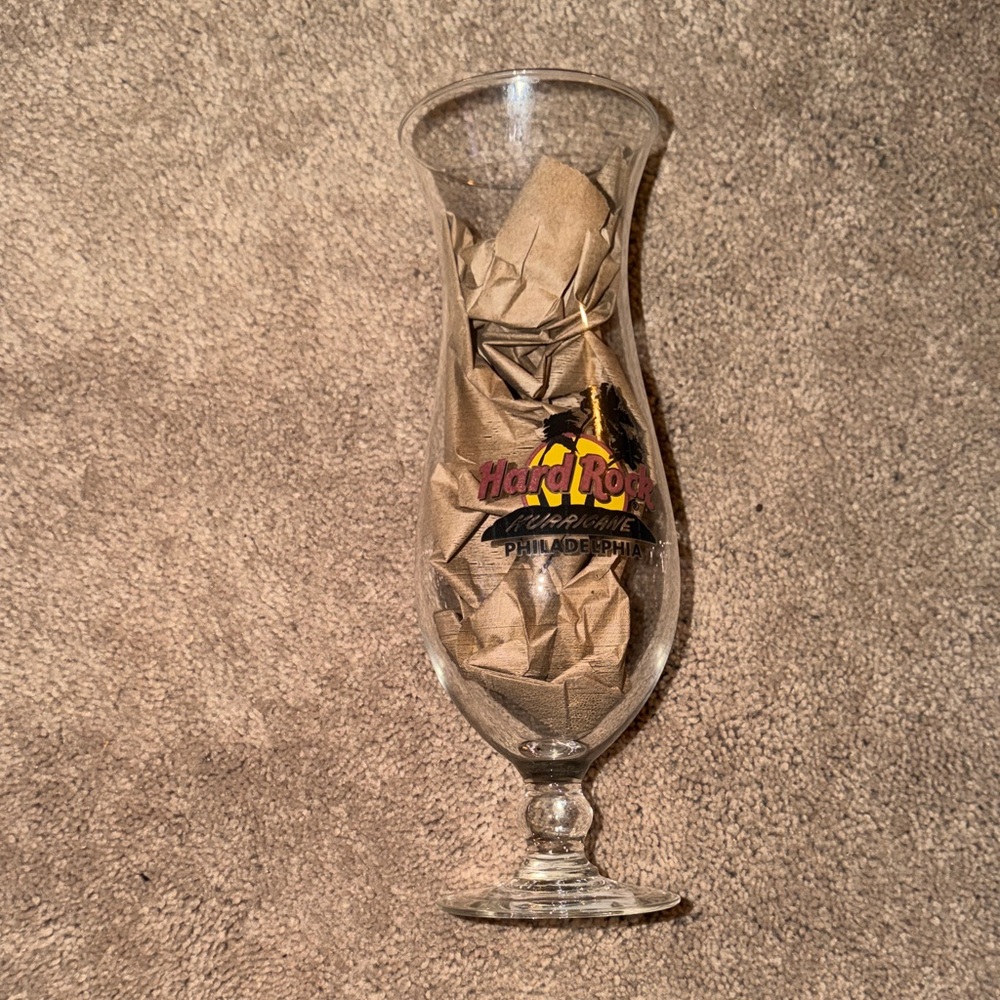 Hard Rock Cafe Philadelphia Logo Hurricane Glass with Red and Yellow